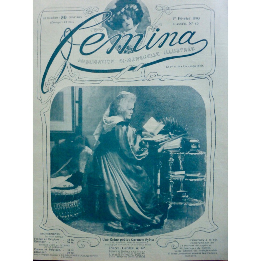 1903 F ROUMANIE CARMEN SYLVA ELISABETH REINE POETE TOURNOI POESIE FEMME JURY