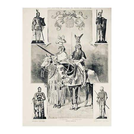 1877 COSTUME MUSEE ARTILLERIE GUERRE CAVALIER JOUTE REIGNE CHARLES VII 2JOURNAUX