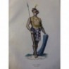 1846 GRAVURE ILE CELEBES INDONESIE GUERRIER CALDEIRA TONDANO