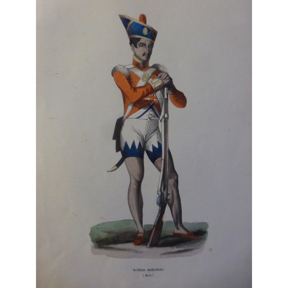 1846 GRAVURE INDE SOLDAT UNIFORME