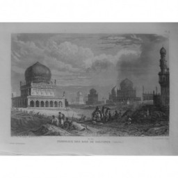 1835 GRAVURE INDE TELANGANA TOMBEAUX ROIS GOLCONDE