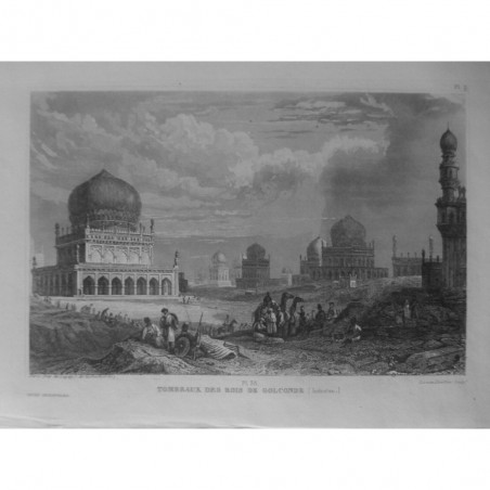 1835 GRAVURE INDE TELANGANA TOMBEAUX ROIS GOLCONDE