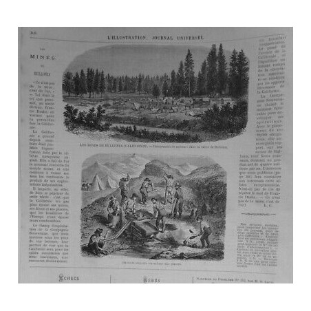 1871 CALIFORNIE MINES BULLONIA CAMP MINEURS OUVRIERS PLACERS