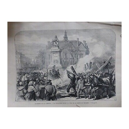 1870 UI SOUVENIR COMMUNE EMEUTE GUILLOTINE FEU STATUE VOLTAIRE