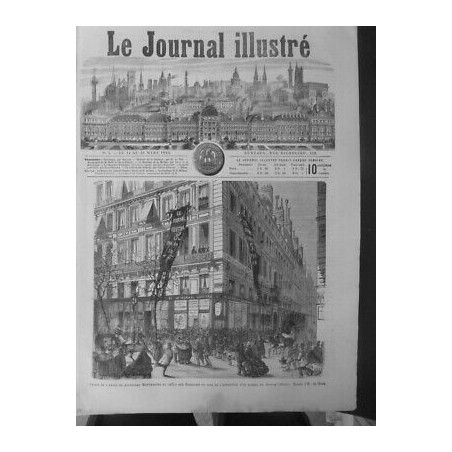 1864 PRESSE JOURNAUX JOURNALISTE BATIMENT FOULE BUREAUX ETANDARDS PLUBLICITE