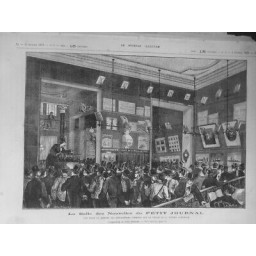 1879 PRESSE JOURNAUX JOURNALISTE SALLE TIRAGE LOTERIE FOULE