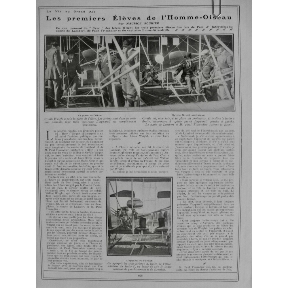 1909 VAGA AVIATION WRIGHT WILBUR PROFESSEUR ELEVE LAMBERT TISSANDIER