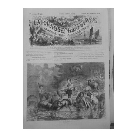 1874 1879 ECREVISSE PECHE PECHEURS RIVIERES ENFANTS FLAMBEAU 3 JOURNAUX