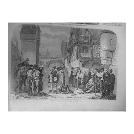 1857 CIRQUE SALTIMBANQUE MOYEN AGE PAR BRION TABLEAU