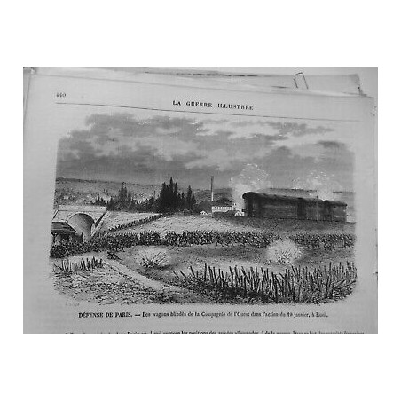 1870 GI DEFENSE PARIS TRAIN WAGONS BLINDES COMPAGNIE OUEST RUEIL