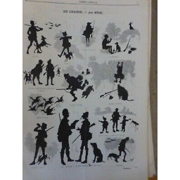 1860-1890 OMBRES CHINOISES CHASSE GIBIER CHIENS DESSIN STOP