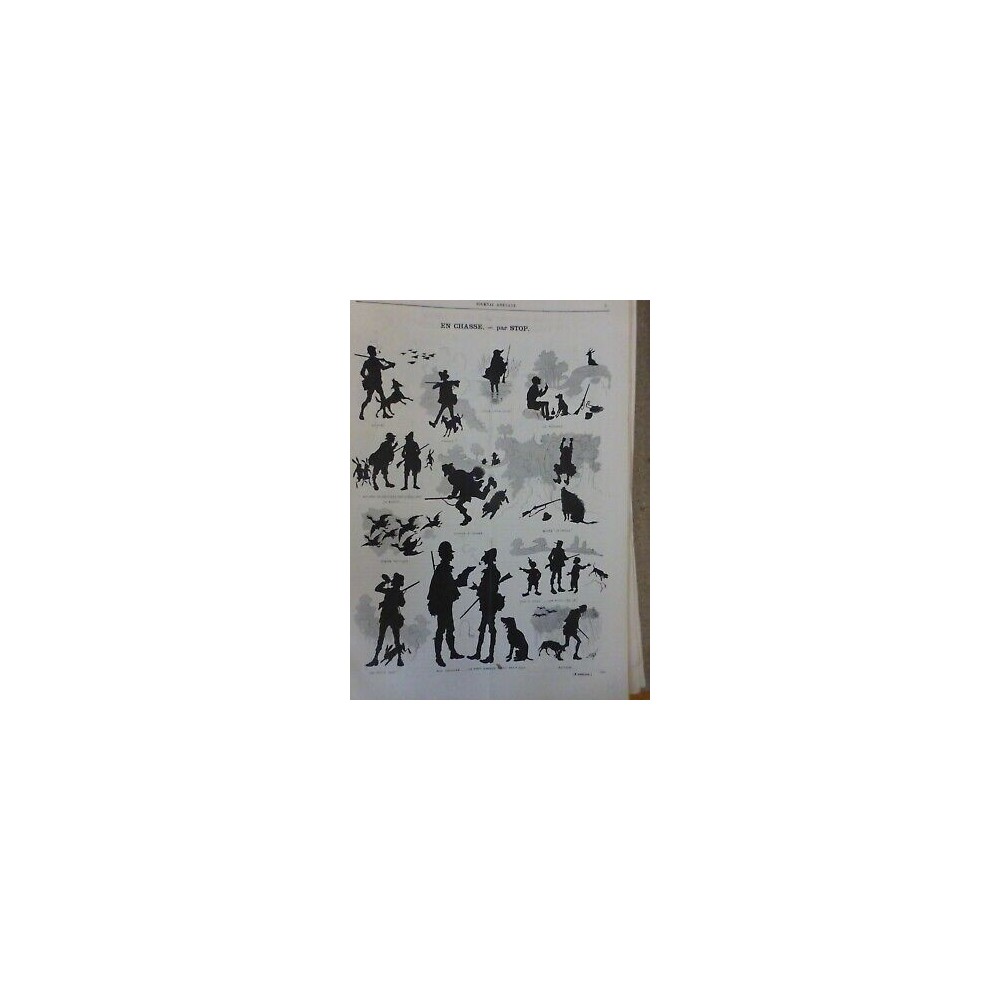 1860-1890 OMBRES CHINOISES CHASSE GIBIER CHIENS DESSIN STOP