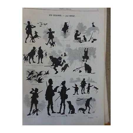 1860-1890 OMBRES CHINOISES CHASSE GIBIER CHIENS DESSIN STOP