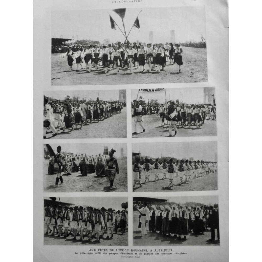 1929 I ROUMANIE ALBA-JULIA FETE UNION ROUMAINE DEFILE ETUDIANT PAYSAN COSTUME