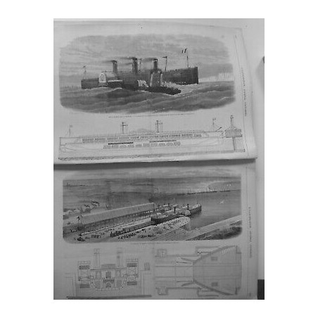 1870 I BAC VAPEUR MANCHE TRANSPORTS TRAINS GARE DOCKS ANDRECELLES DOUVRES