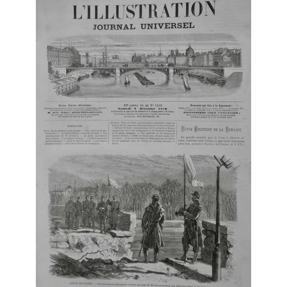 1870 I PARIS SIEGE PARLEMENTAIRE ALLEMAND PONT SEVRES DEPÊCHE GOUVERNEMENT