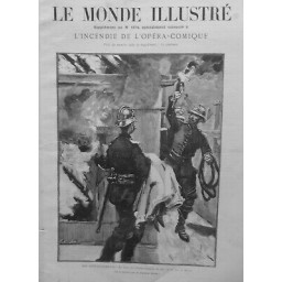 1887 THEATRE INCENDIE OPERA COMIQUE SAPEURS POMPIERS DESSIN CHARLES MOREL