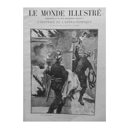 1887 THEATRE INCENDIE OPERA COMIQUE SAPEURS POMPIERS DESSIN CHARLES MOREL