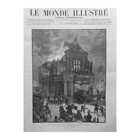 1887 ANGLETERRE INCENDIE THEATRE EXETER DEVONSHIRE DESSIN M.GERARDIN