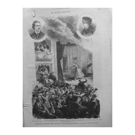 1876 MI ETATS UNIS INCENDIE THEATRE BROOKLYN NEW YORK DESSIN M.LIX