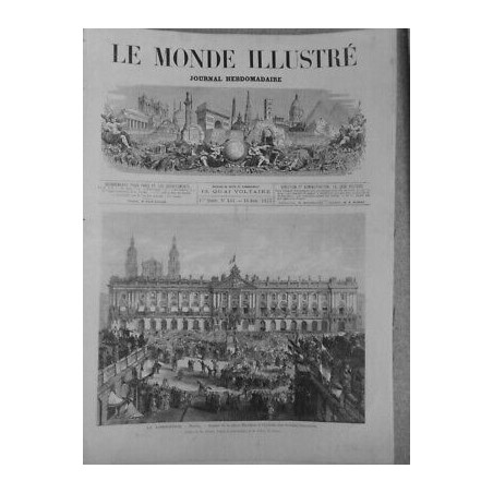 1873 LIBERATION NANCY PLACE STANISLAS ARRIVEE TROUPES FRACAISES DESSIN M.CLERGET