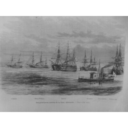 1873 MI PRINCIPAUX NAVIRES FLOTTE ALLEMANDE DESSIN M.CAULA