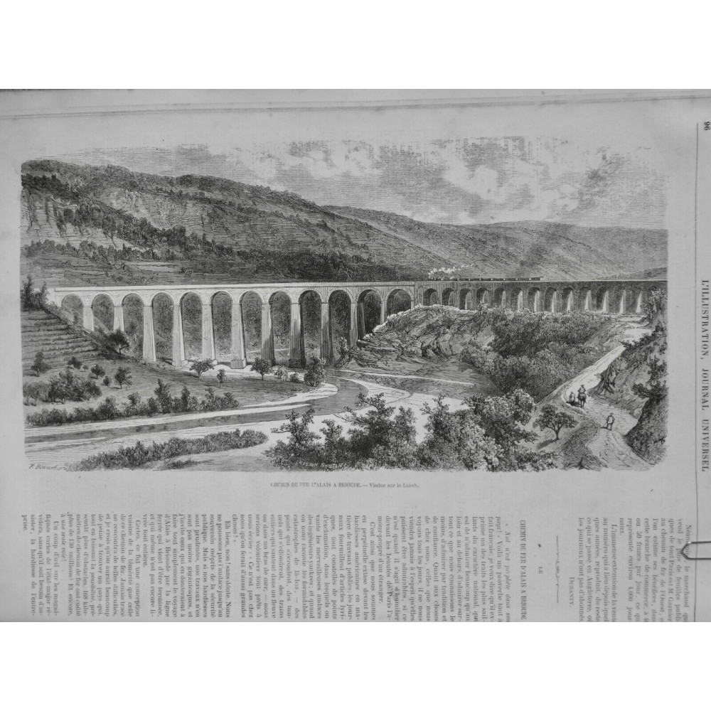 1870 I CHEMIN FER ALAIS BRIOUDE VIADUC LUCCH TRAIN PILONE VOUTE