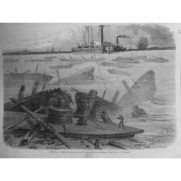 1870 I ETATS UNIS TRAVAUX SOUS MARINS BAIE CHARLESTON EPAVE PORT