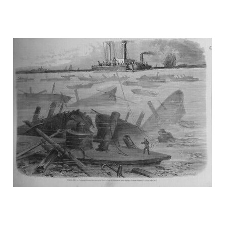 1870 I ETATS UNIS TRAVAUX SOUS MARINS BAIE CHARLESTON EPAVE PORT