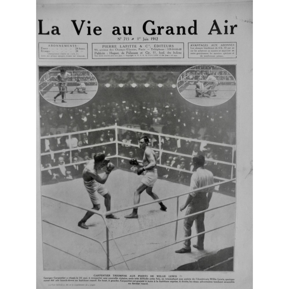 1912 VAGA CARPENTIER GEORGES BOXEUR TRIOMPHE PPINTS WILLIE LEWIS