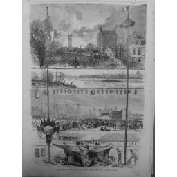 1868 MI FEUX ARTIFICE TROCADERO CANON INVALIDES FLORENCE 2 JOURNAUX