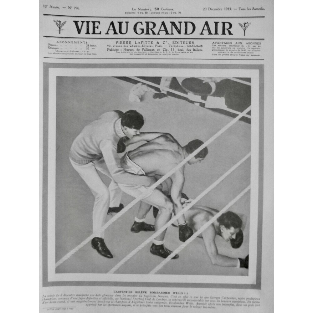 1913 VAGA CARPENTIER GEORGES BOXE RING BOMBARDIER WELLS KO