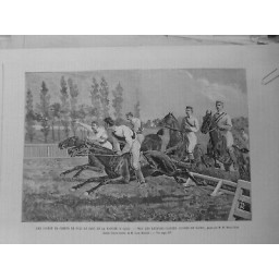 1891 UI POLO COURSE HAIES PONEYS PARC MARCHE PRIX REUNION COACHES DESSIN BOMBLED