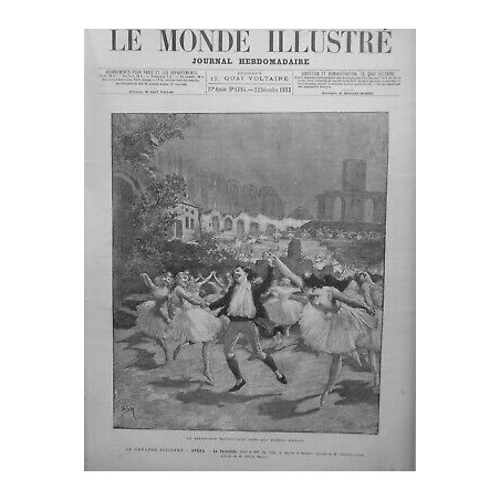 1883 DANSE BALLET FARANDOLE FANTASTIQUE ARENES ARLES DESSIN ADRIEN MARIE