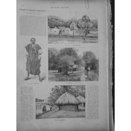 1894 EXPOSITION COLONIALE VILLAGE DAHOMEEN CHEF SENEGALAIS HUTTES DAOMEENNES