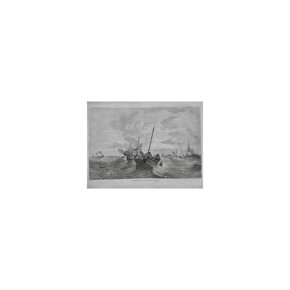 1860 UI PECHEUR PECHE GOLFE LION EMBARCATION VOILE VAGUE HOULE MOUETTE