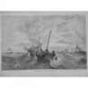 1860 UI PECHEUR PECHE GOLFE LION EMBARCATION VOILE VAGUE HOULE MOUETTE