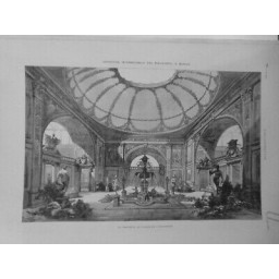 1879 I EXPOSITION BEAUX ARTS MUNICH VESTIBULE PALAIS STATUES FONTAINE