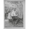 1896 MI PECHEUR FILET DECHIRÉ REPARATION AIGUILLE FEMME TABLEAU BAILLE