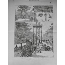 1884 UI PARIS HORLOGE HYDRAULIQUE TUILERIES ACCIDENT FOSSE OURS CHUTE ASCENSEUR