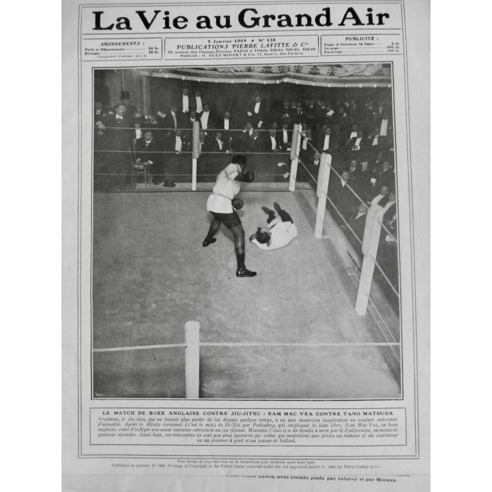 1909 VAGA BOXE ANGLAISE MATCH SAM MAC VEA CONTRE TANO MATSUDA