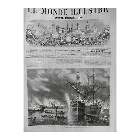 1869 MI BORDEAUX RADE PORT INCENDIE HIRONDELLE REMORQUAGE NAVIRE ISOLER FEU