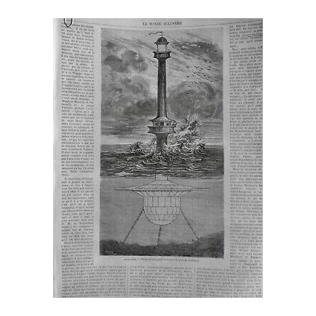 1869 MI ANGLETERRE PHARE FLOTTANT ENTREE PORT LIVERPOOL GARDIEN LONGUE VUE