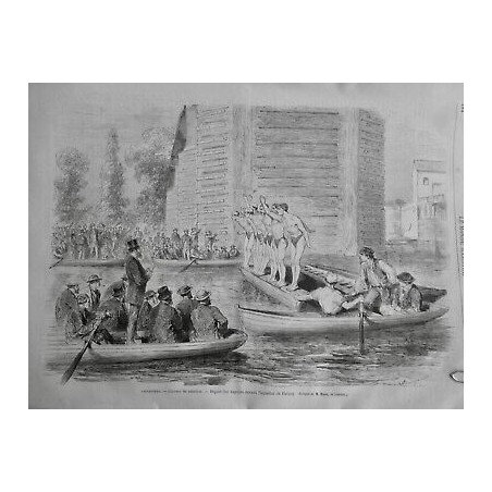 1869 MI ANGLETERRE COURSE NATATION DEPART NAGEURS AQUEDUC PUTNEY