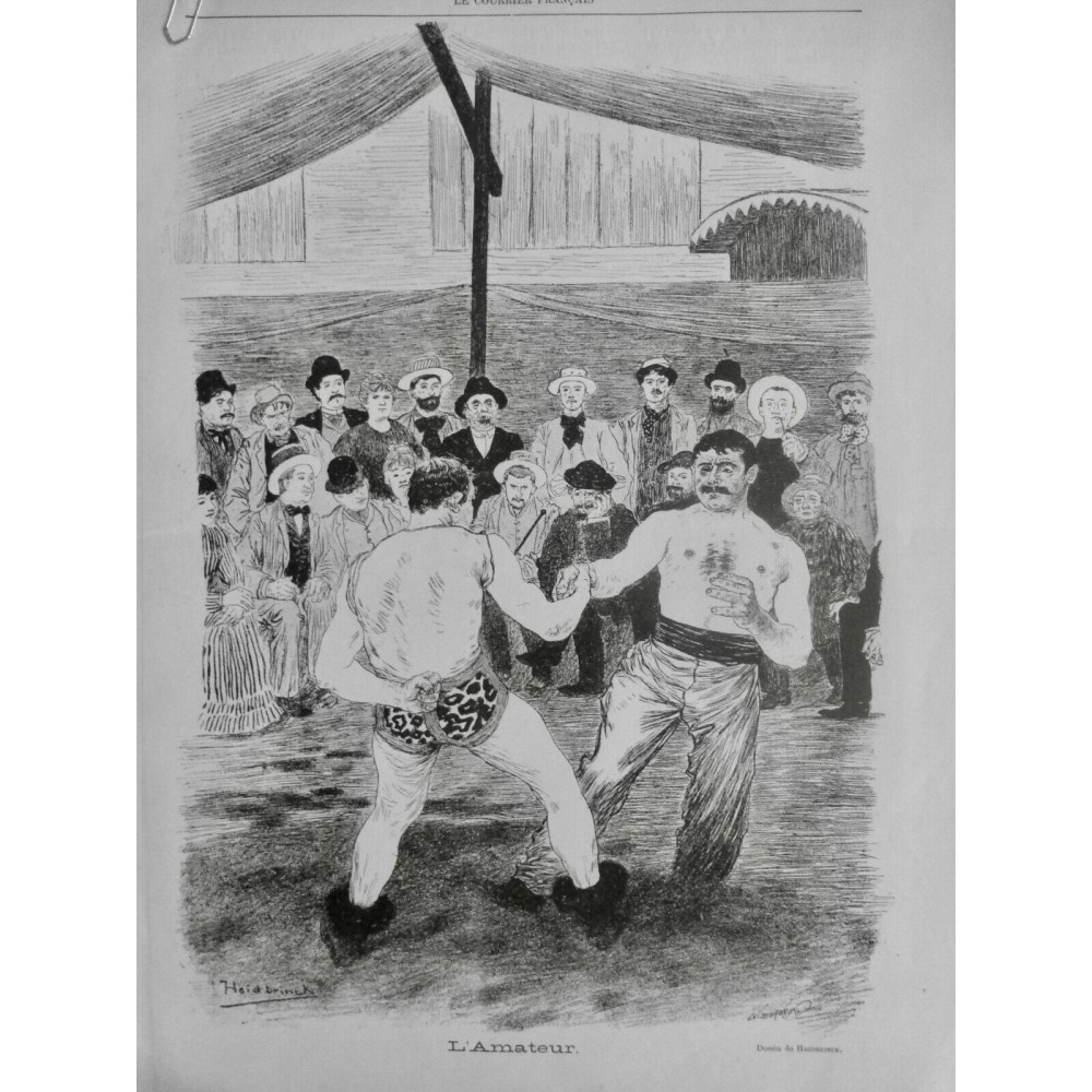 1887 CF BOXE BOXEUR AMATEUR DESSIN HEIDRINCK POIGNEE MAIN COMBAT