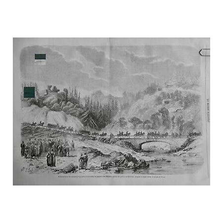 1866 MI BOHEME CAVALERIE PASSAGE PORTES PIERRE MONTAGNE RUINES PONT RIVIERE