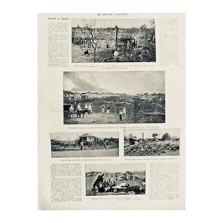 1903 MI PHILIPPINES INCENDIE MANILLE RAVAGE FEU RUINES CAMPEMENT INDIGENE