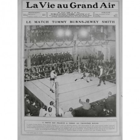 1908 VAGA BOXE BOXEUR MATCH TOMMY BURNS KO JEWEY SMITH PARIS RING