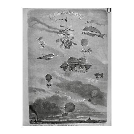 1863 MI AERGONAUTES LOCOMOTIONS AERIENNES BALLONS HENIN NADAR PETIN