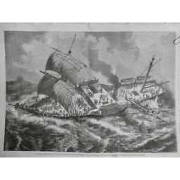 1863 MI BERMUDES VAUBAN NAVIRE VENT TEMPETE GRAND MÂT CASSÉ CROQUIS DUBOURG